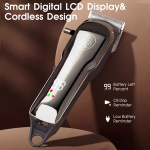 Hair clipper with digital display on a brown background at Pet Servo