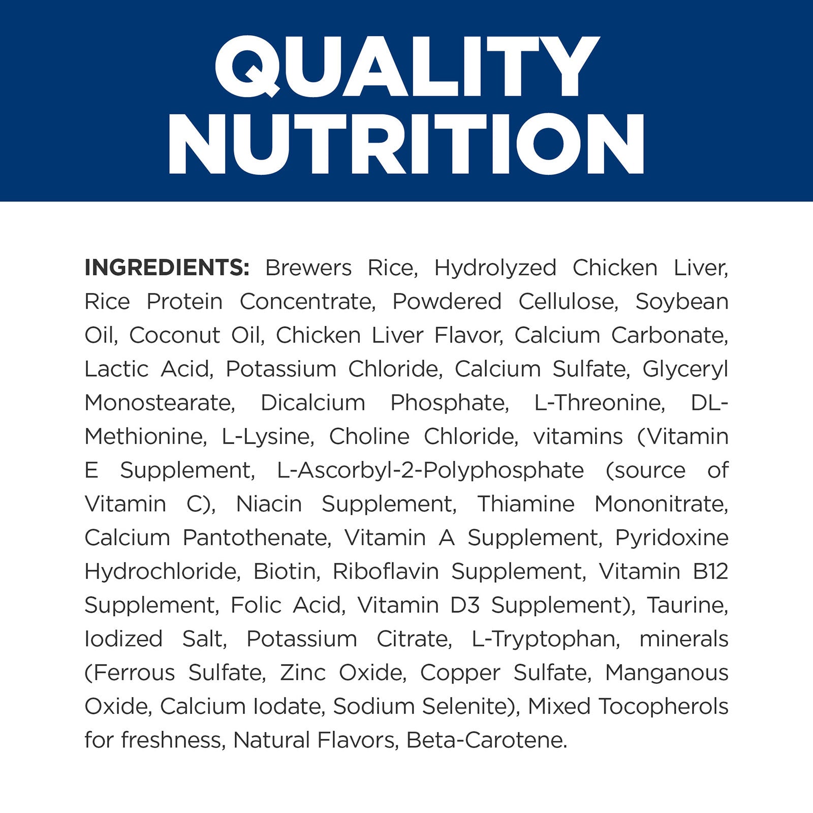 Ingredients list for a product with a blue and white background