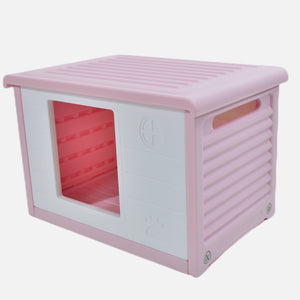 Pink pet house with a white interior on a white background at Pet Servo
