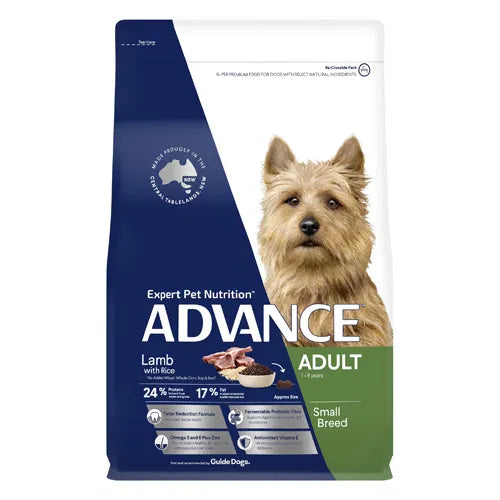 Advance dog food package for adult small breed dogs with a blue and green design at Pet Servo