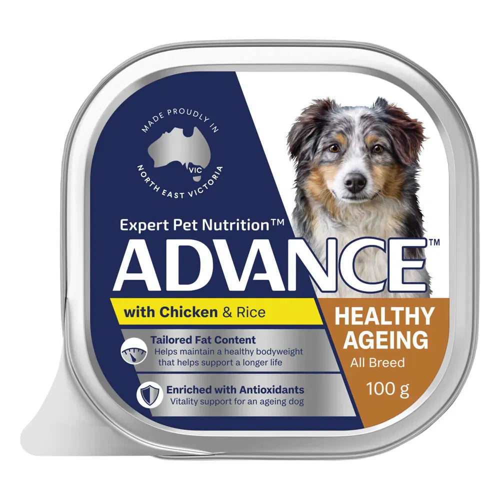 Advance dog food pouch with a dog on the label on a white background at Pet Servo