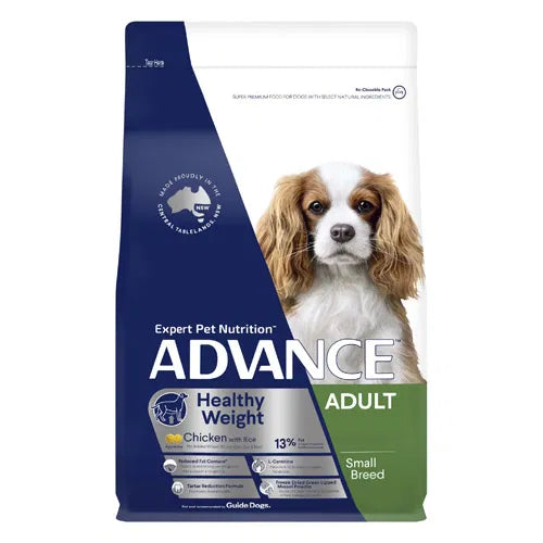Advance dog food package for healthy weight small breed dogs with a blue and white design at Pet Servo