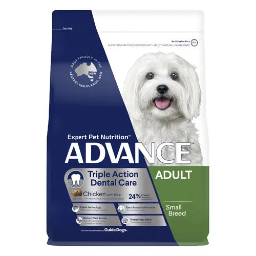 Advance dog food package for small breeds with a white dog on the label at Pet Servo.