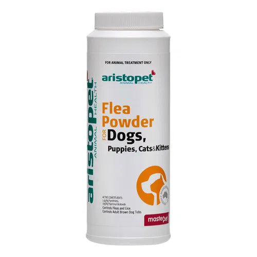 Aristopet flea powder for dogs, puppies, cats, and kittens on a white background at Petservo.