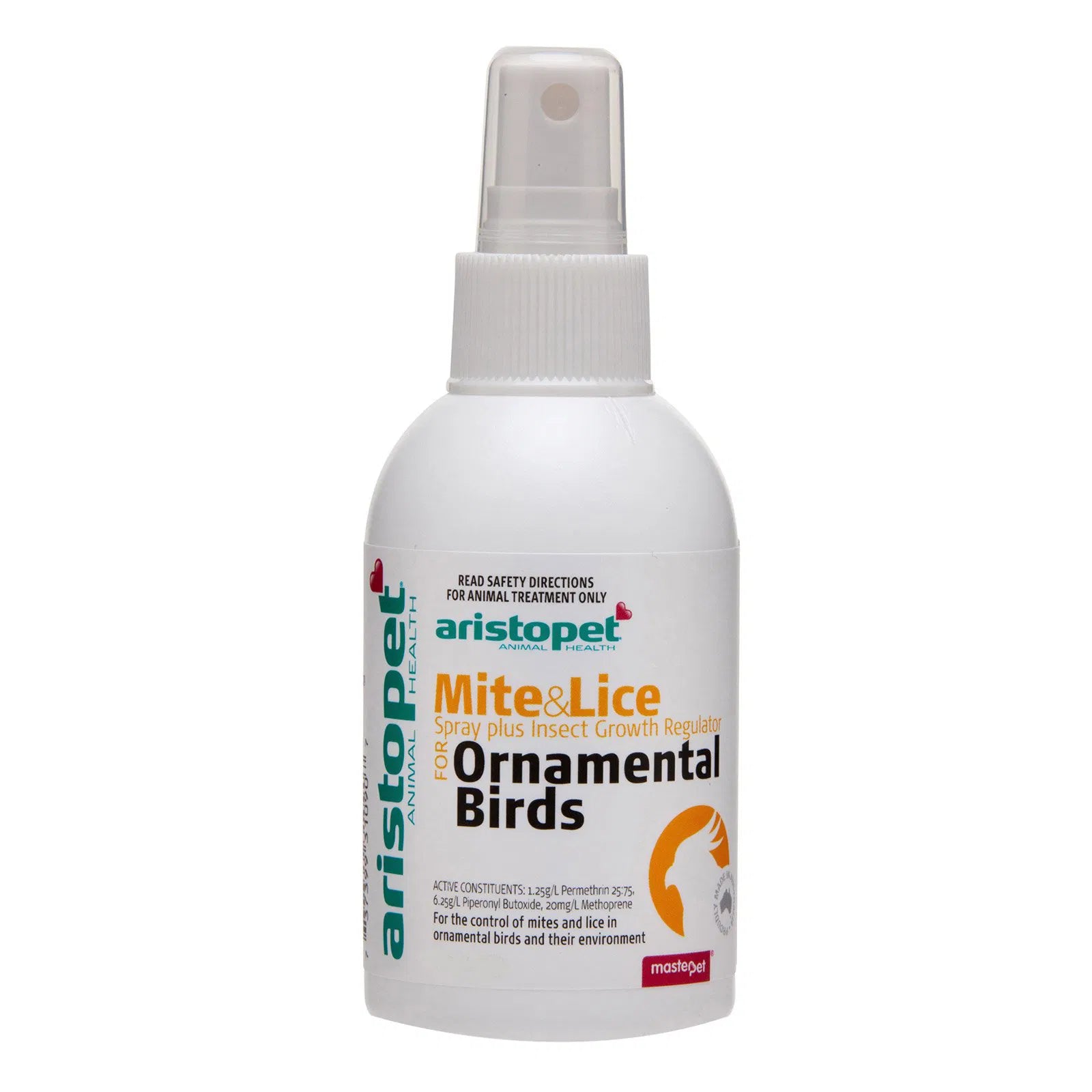 Aristopet Mite & Lice spray bottle for ornamental birds on a white background at Petservo.