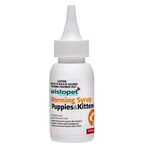 Aristopet Worming Syrup for Puppies and Kittens on a white background at Petservo.
