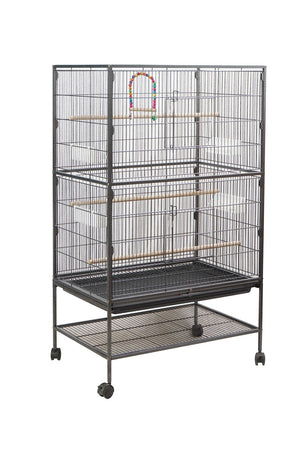 Large bird cage with multiple levels and a swing on a white background at Pet Servo