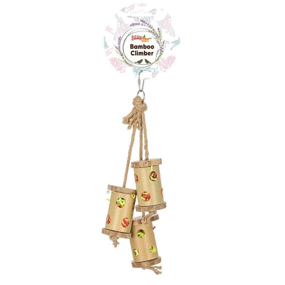 Bird toy with bamboo design on a white background