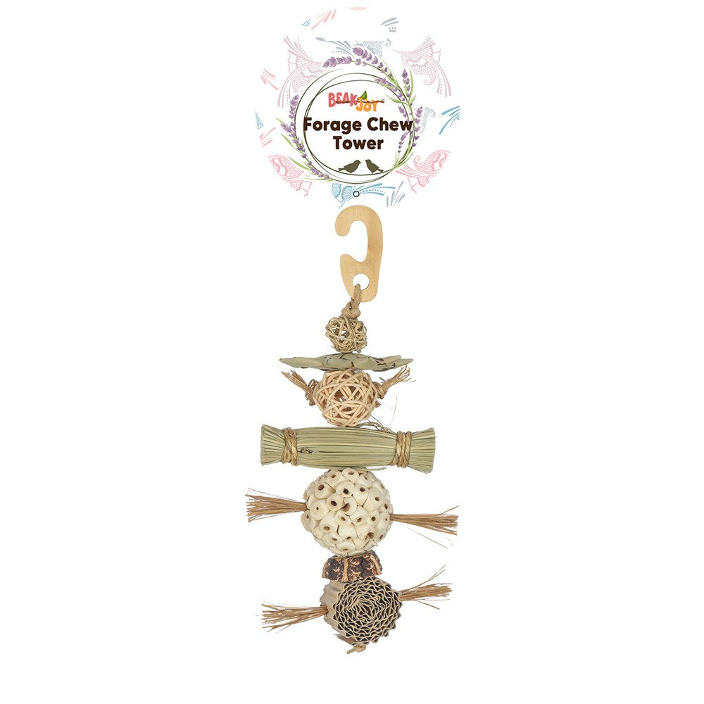 Forage Chew Tower with hanging clip on a white background at Pet Servo