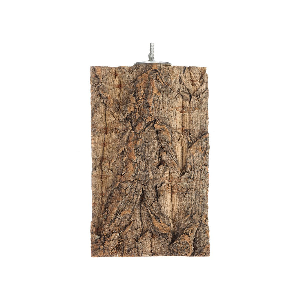 Wooden light fixture with bark-like texture on a white background at Pet Servo