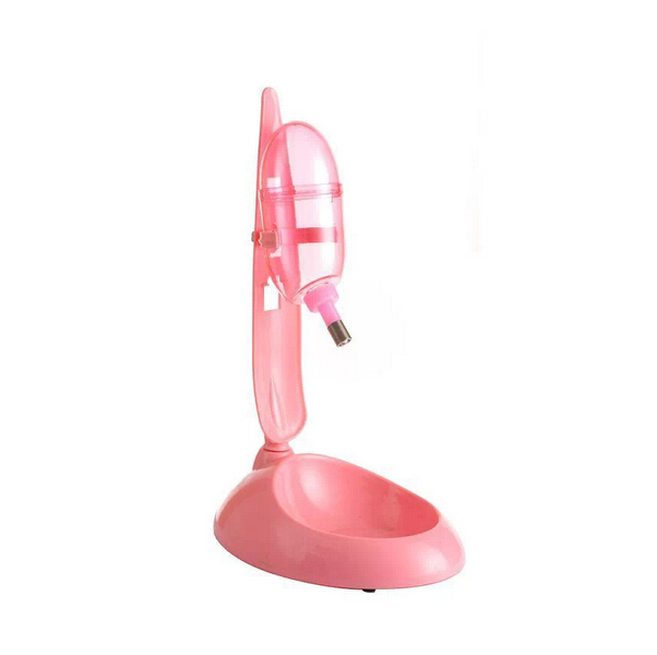 Pink pet water bottle with stand on a white background at Pet Servo