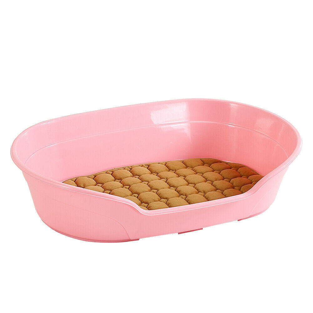 Pink pet litter pan with a textured interior on a white background at Pet Servo