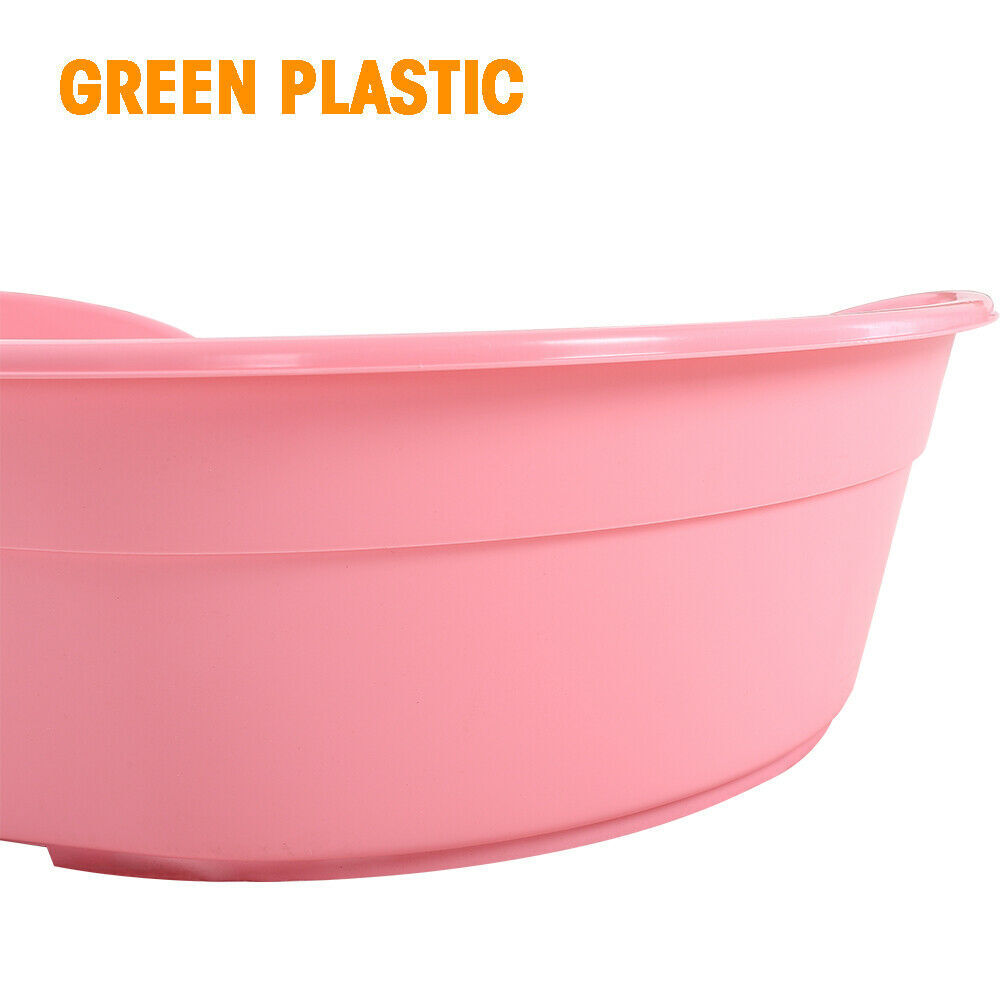 Pink plastic basin with 'GREEN PLASTIC' text in orange above it on a white background at Pet Servo