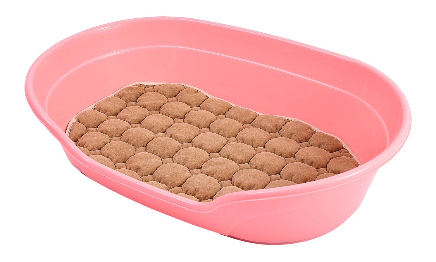 Pink pet litter box with brown cat litter on a white background at Pet Servo