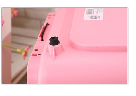 Close-up of a pink object with a black cap and label on a blurred background at Pet Servo