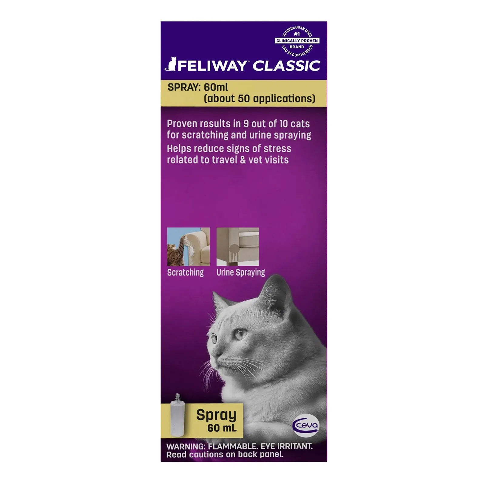 Feliway Classic spray packaging for cats on a white background