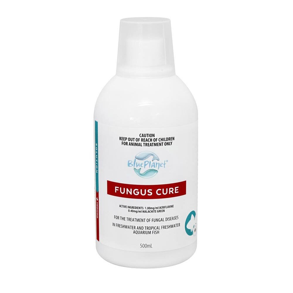 Bottle of 'Fungus Cure' for aquarium fish on a white background at Pet Servo