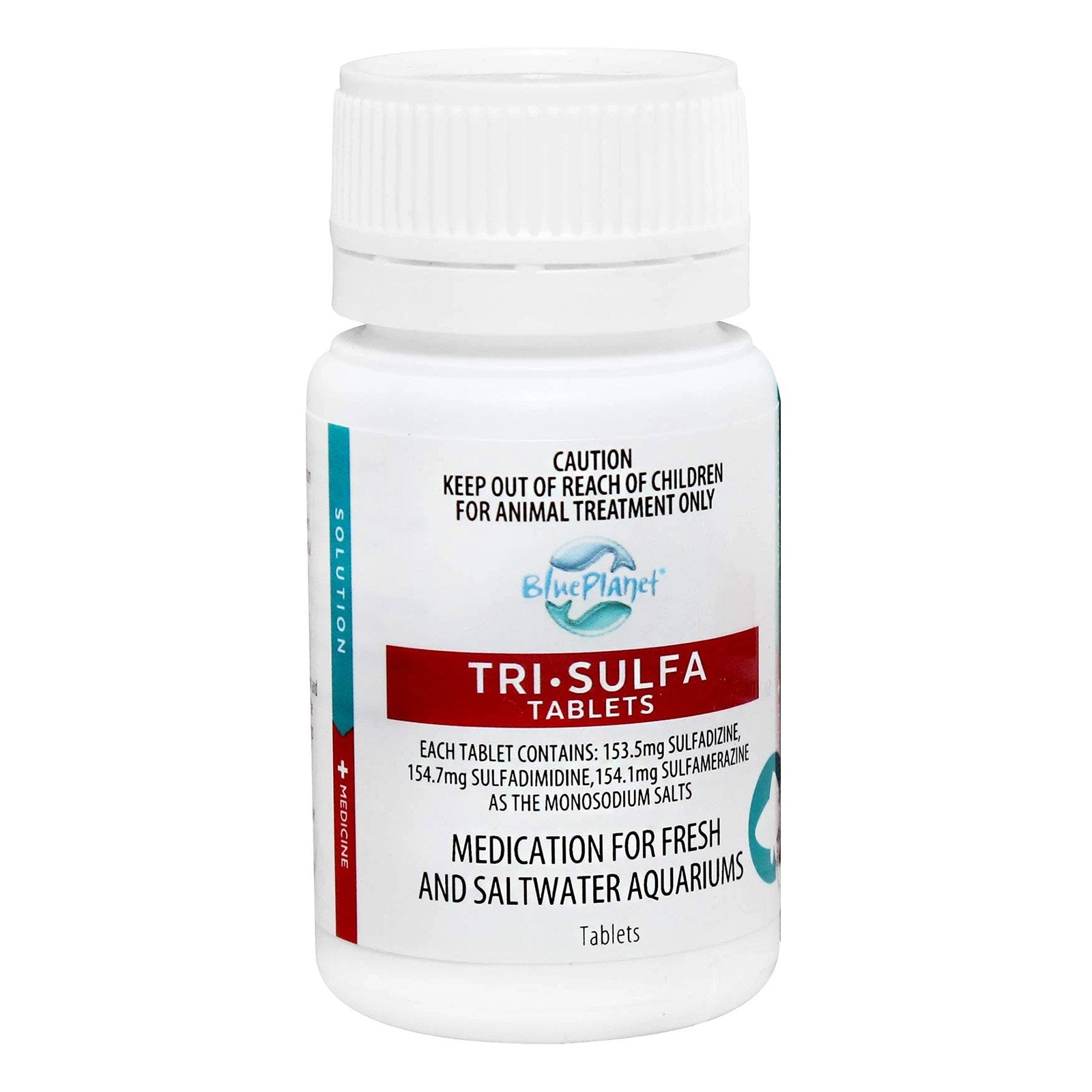 Tri-Sulfa Tablets packaging for aquariums with Blue Planet branding on a white background at Pet Servo