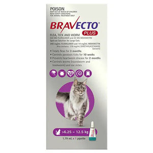 Buy Bravecto Plus for Large Cats 6.25 – 12.5 kg (Purple) at Pet Servo