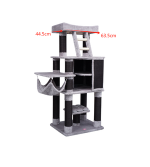 Cat tree with measurements on a white background at Pet Servo