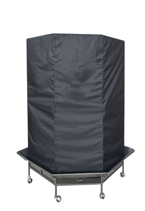Black garment cover on a hexagonal stand with wheels on a white background at Pet Servo