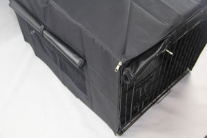 Black pet crate with cover on a white background at Pet Servo