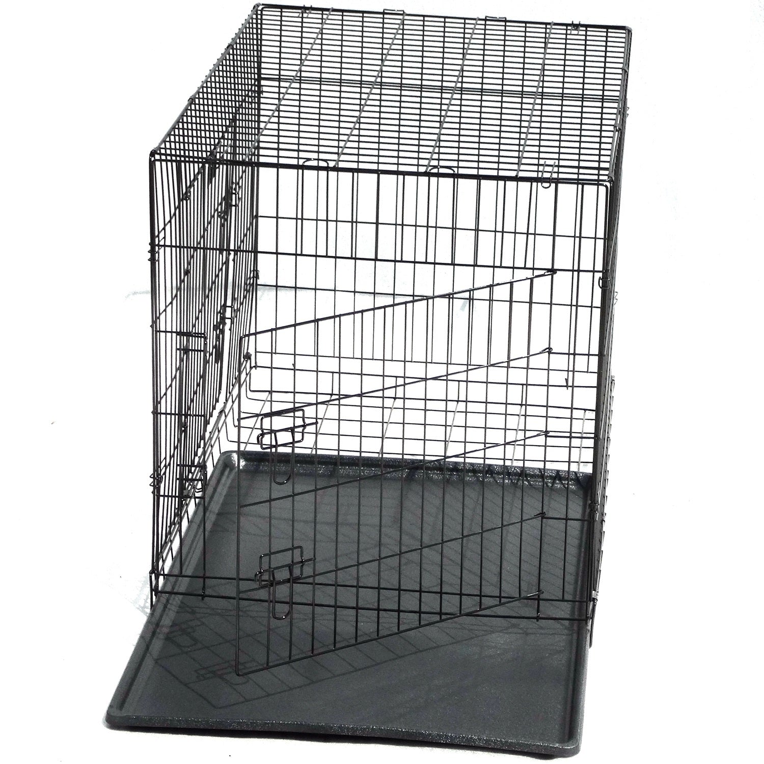 Black wire pet crate on a white background at Pet Servo