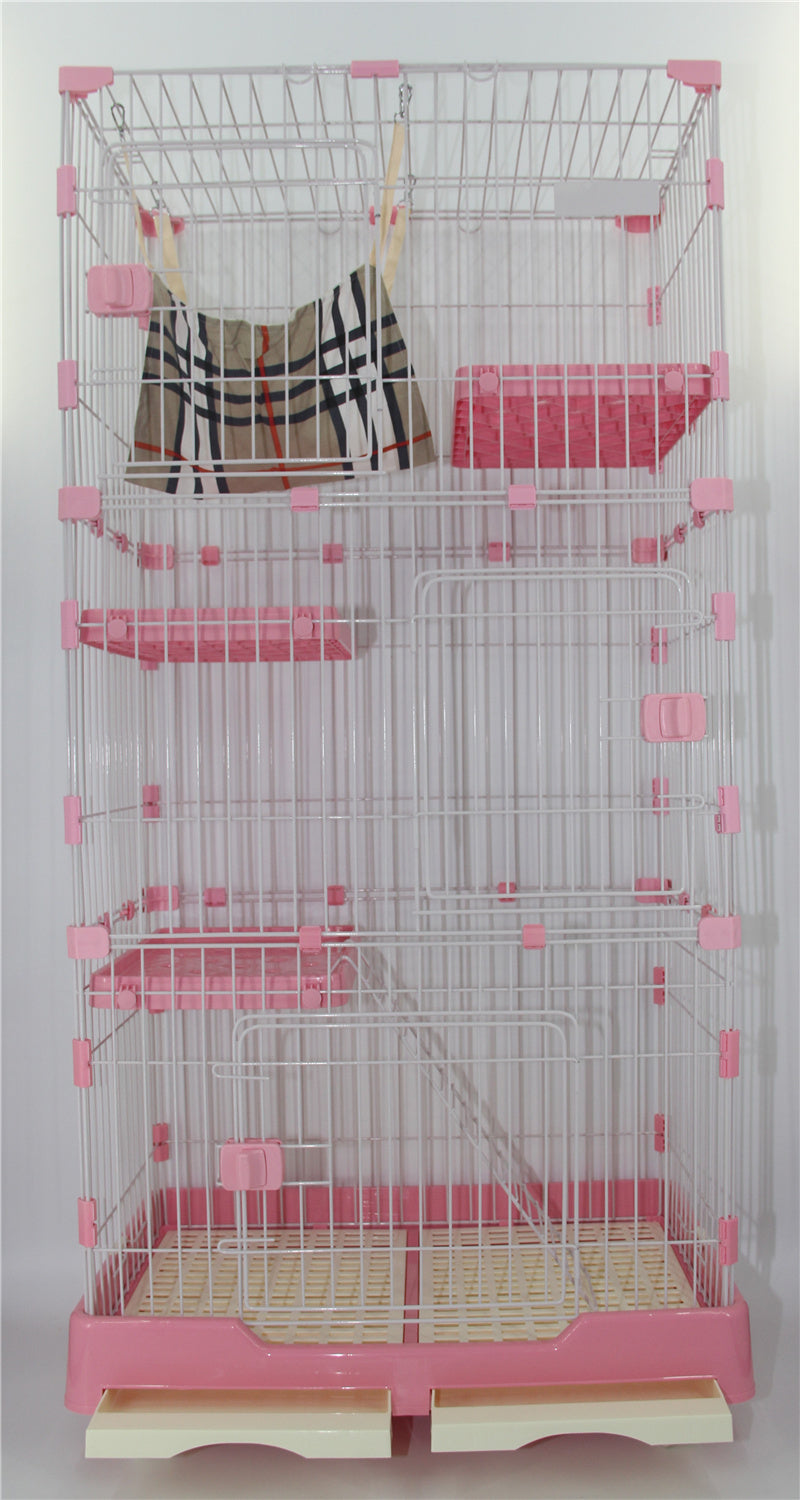 YES4PETS - 179cm Pink 4-Level Cat Cage with Wheels - Pet Servo