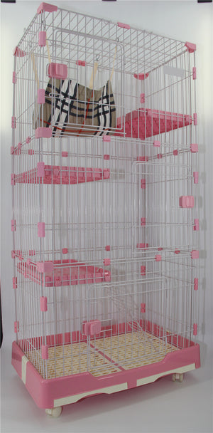 YES4PETS - 179cm Pink 4-Level Cat Cage with Wheels - Pet Servo
