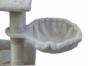 Cat tree with a platform and scratching post on a white background at Pet Servo