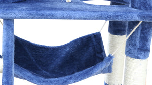 Blue hammock on a cat tree with a white background at Pet Servo