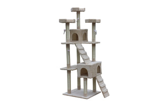 Cat tree with multiple levels and a ladder on a white background at Pet Servo