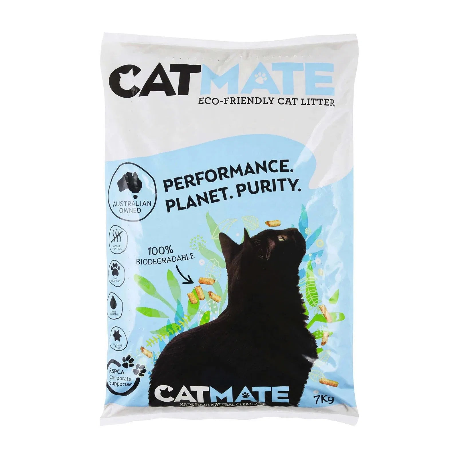 Cat Mate eco-friendly cat litter  7 kg packaging with a black cat on a white background at Pet Servo