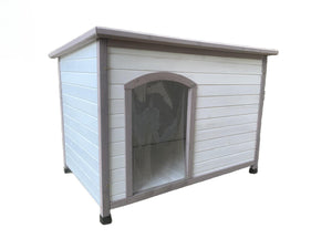 YES4PETS - L Timber Dog Kennel Wooden Cabin with White Stripes - Pet Servo