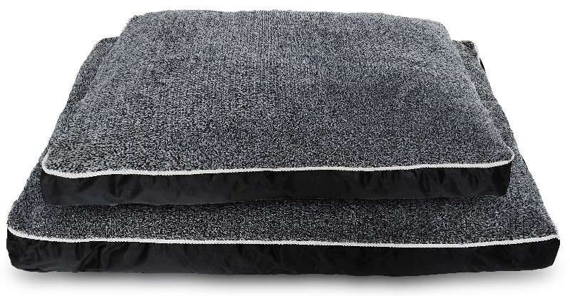 Two gray pet beds with black borders on a white background at Pet Servo
