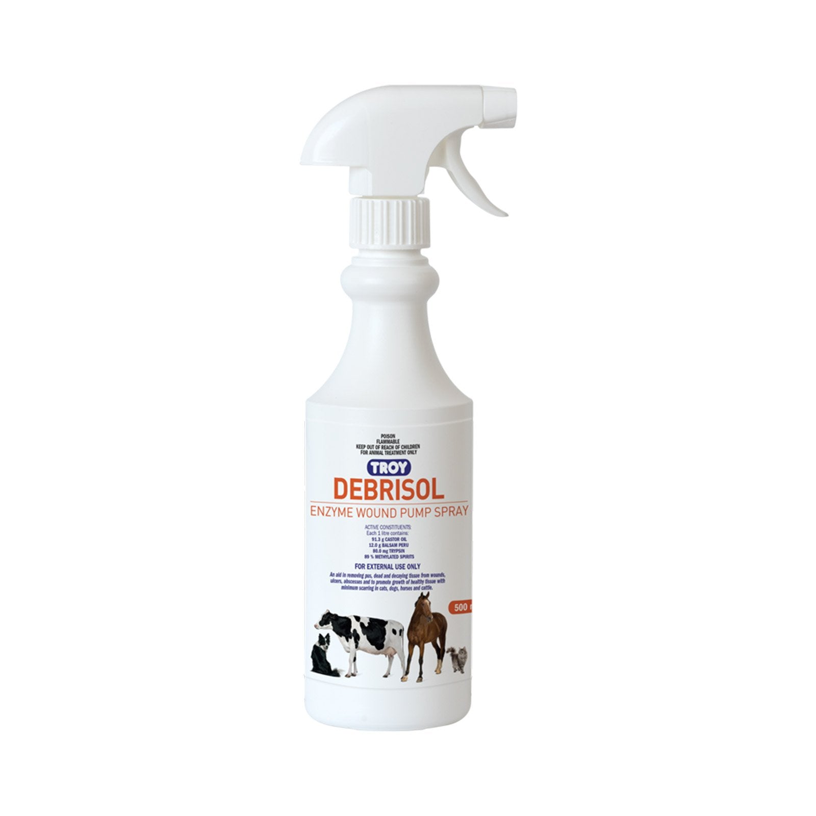 Troy Debrisol enzyme wound pump spray bottle on a white background at Pet Servo