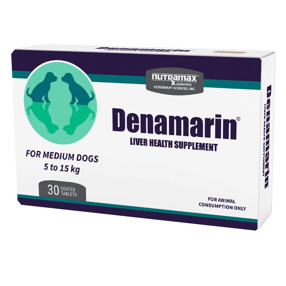 Denamarin liver health supplement box for medium dogs on a white background at Pet Servo