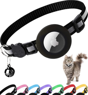 Dgerp Airtag Cat Collar Breakaway, Reflective with Bell Black - PetServo