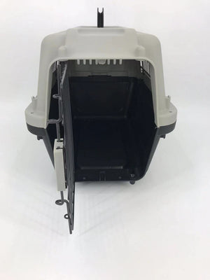 Pet carrier with open door on a white background at Pet Servo