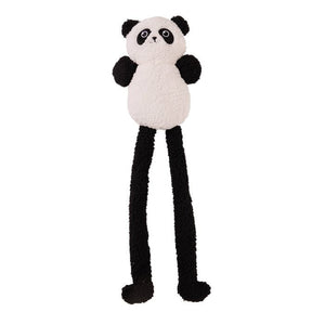Plush panda toy with long legs on a white background
