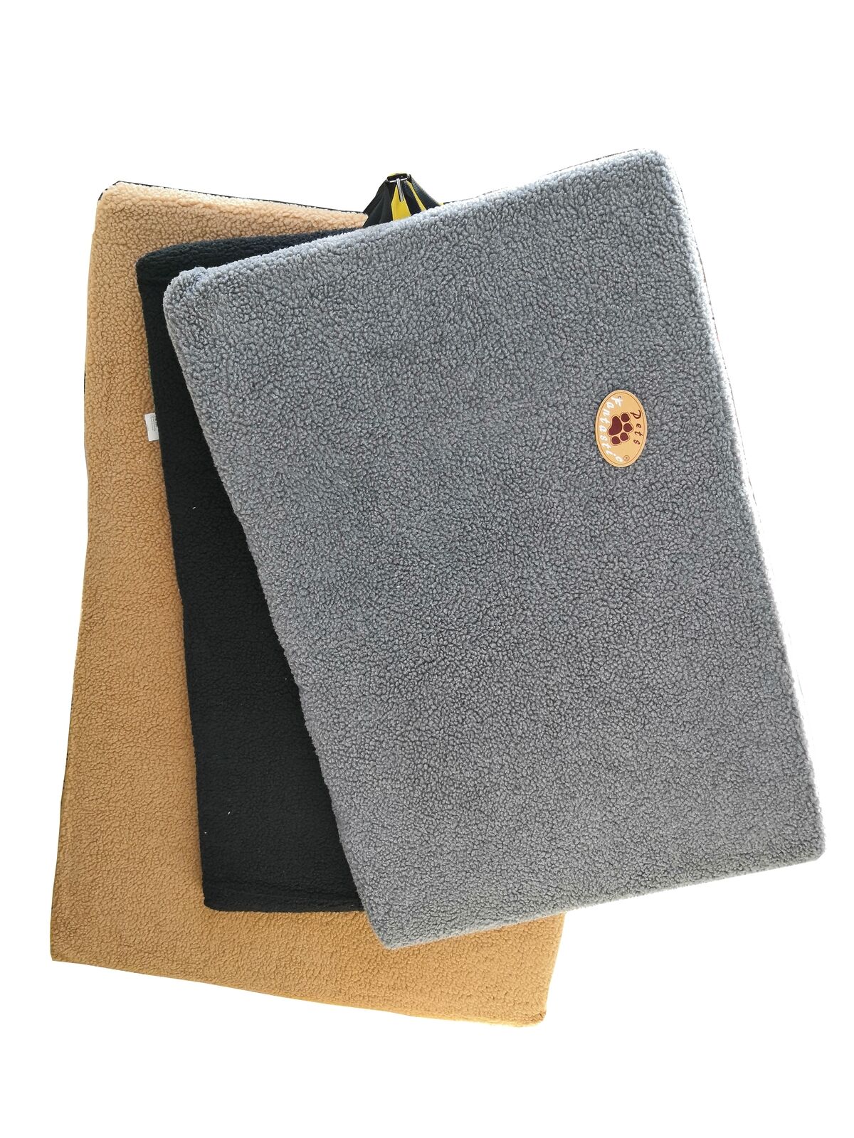 Three textured fabric covers in gray, black, and beige on a white background at Pet Servo