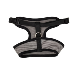 Black and gray dog harness on a white background