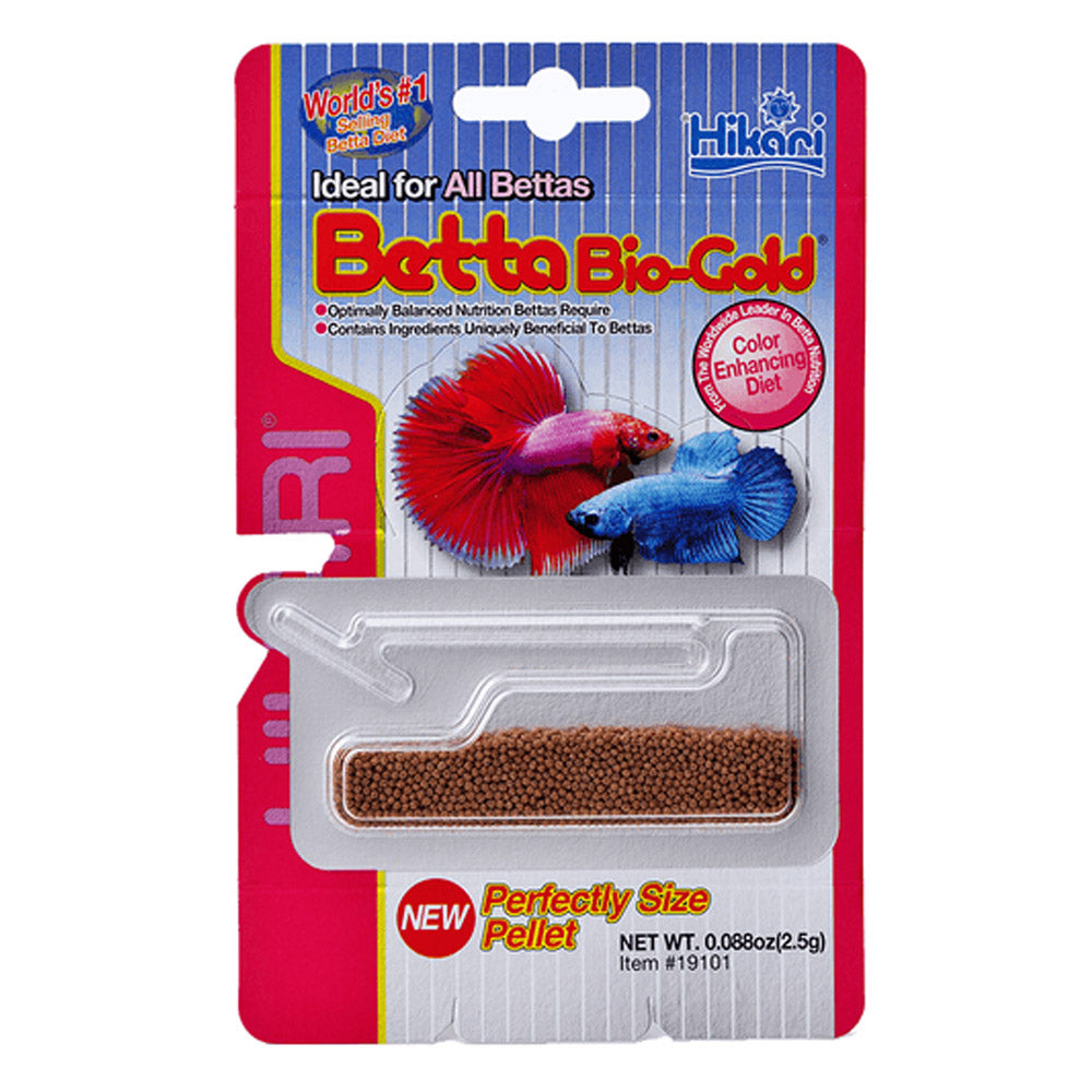 Hikari Betta Bio-Gold fish food packaging with images of bettas and text on a white background at Pet Servo