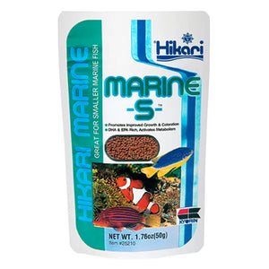 Hikari Marine-S fish food packaging with images of fish and text on a white background at Pet Servo