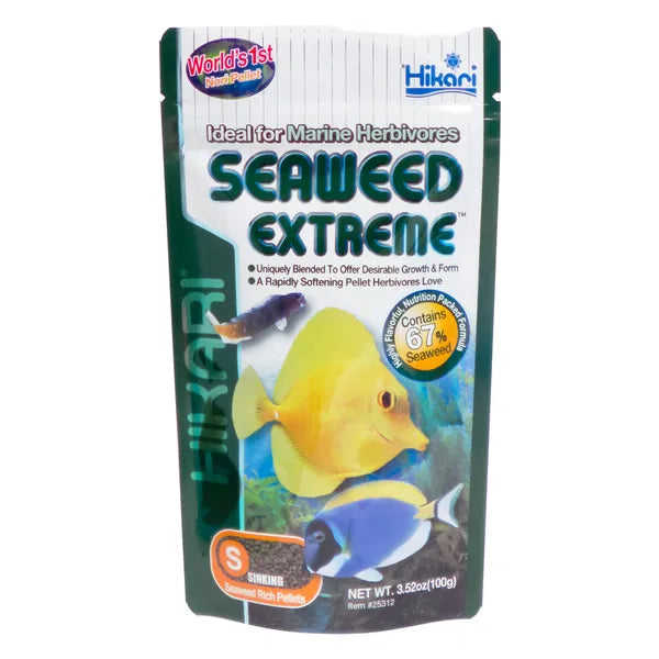 Hikari Seaweed Extreme packaging for marine herbivores with fish illustration on a white background at Pet Servo