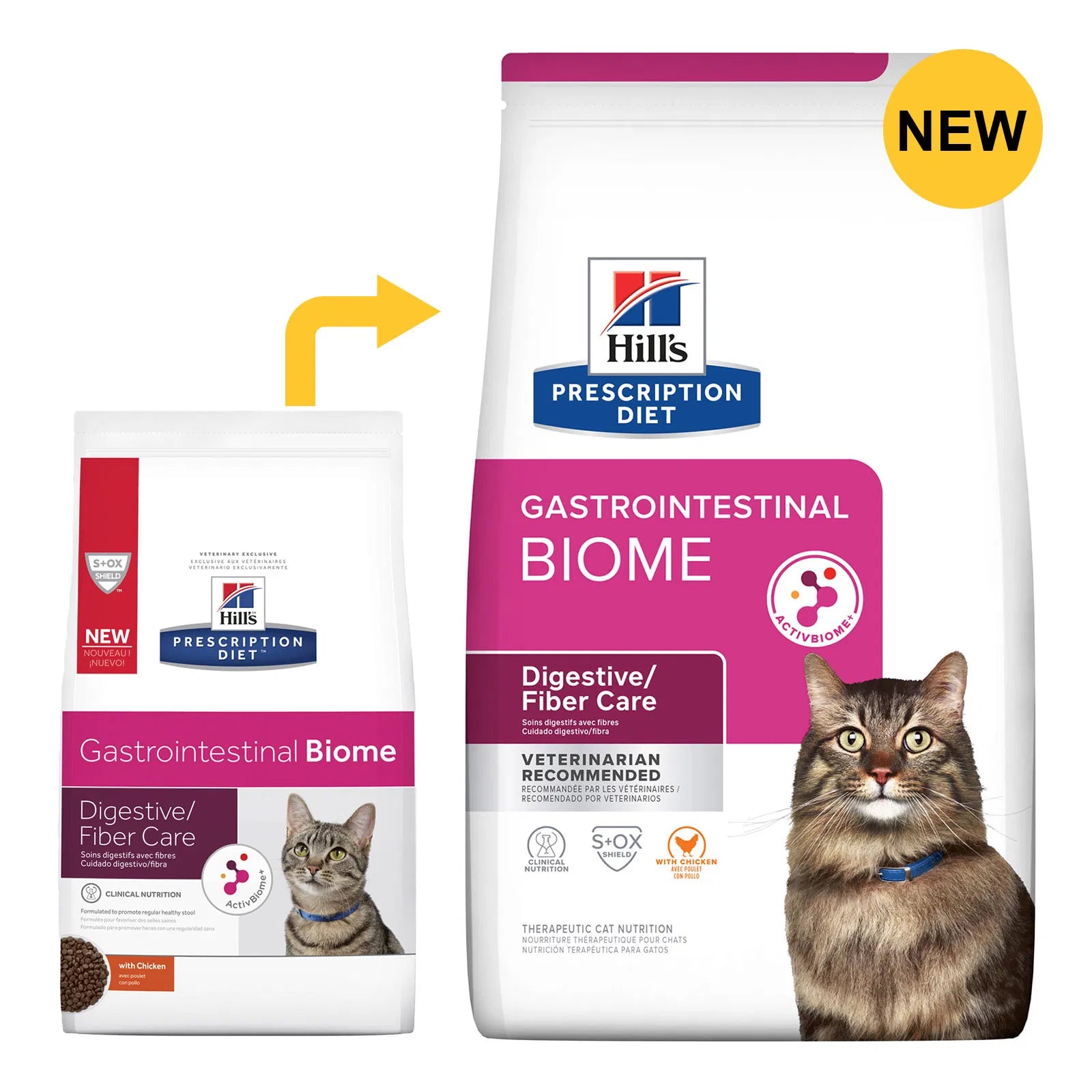 Hills Prescription Diet Gastrointestinal Biome cat food packaging with a cat on a white background at Pet Servo