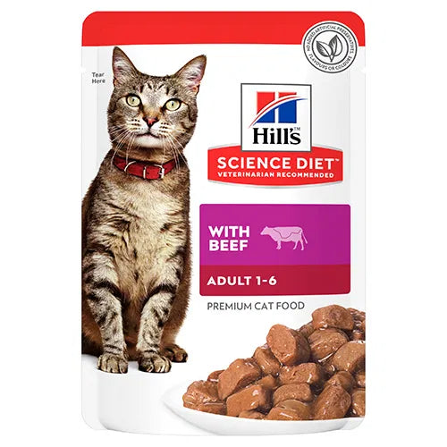 Hill's Science Diet - Adult Beef Pouches Cat Food 85gmX12 - Pet Servo