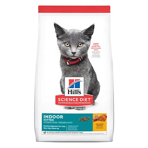 Hill's Science Diet Indoor Kitten food bag with a cat on the label at Pet Servo