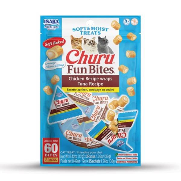 INABA - Churu Fun Bites Chicken Recipe wraps Tuna Recipe 36g (12g X Tubes) - Pet Servo