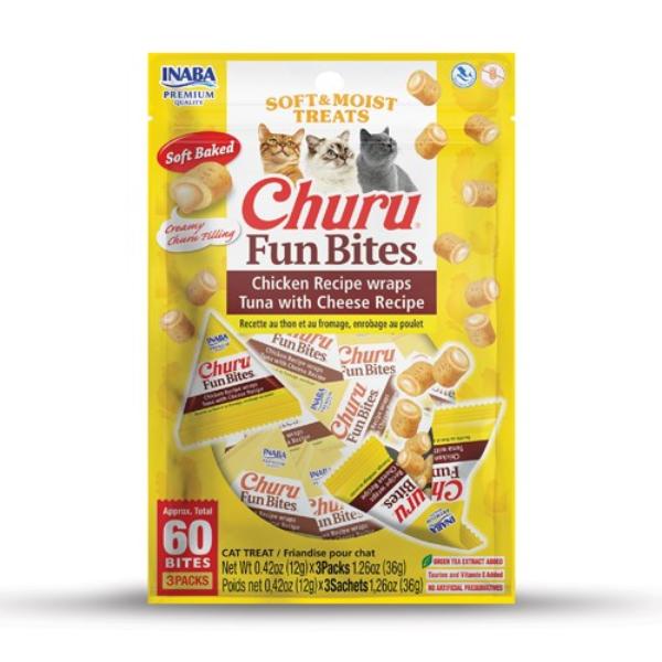 INABA - Churu Fun Bites Chicken Recipe wraps Tuna with Cheese Recipe 36g (12g X Tubes) - Pet Servo